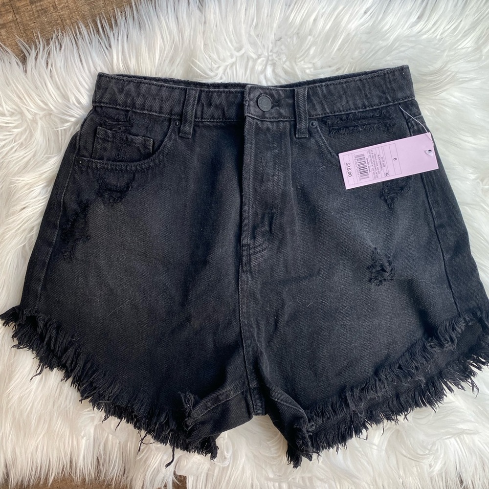 Distressed High Waisted Black Denim Shorts size 6